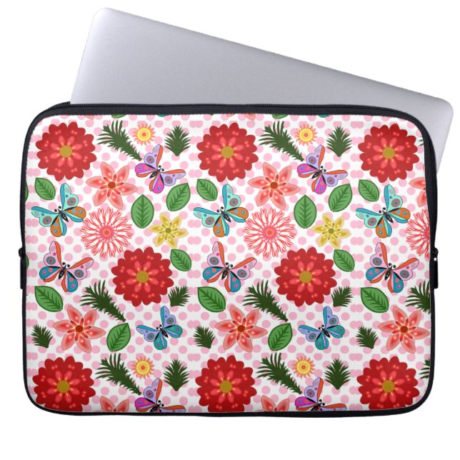 Modern Spring Garden Butterfly Floral  Laptop Sleeve (Voorkant)