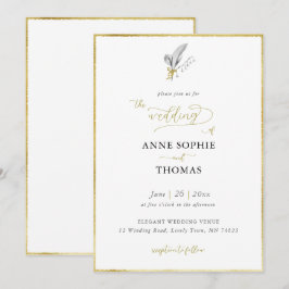 Modern Spring Lily van Valley Gold Bow Wedding Kaart