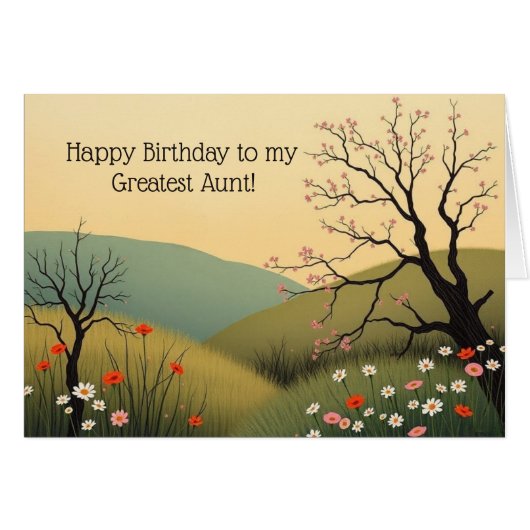 Modern Spring Meadow Birthday Card for Great Aunt (Voorkant Horizontaal)