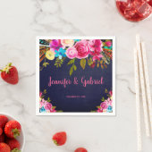 Modern Spring Pink Floral Navy Blue Wedding Servet (Insitu)