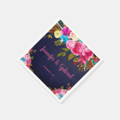 Modern Spring Pink Floral Navy Blue Wedding Servet (Hoek)