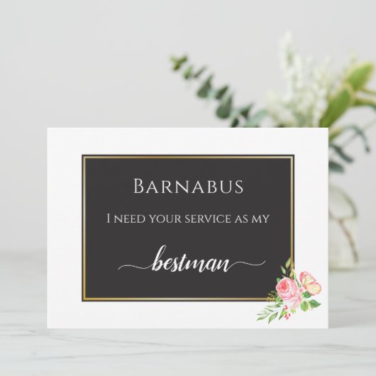 Modern Spring Pink Rose Digital Bestman Kaart (Staand voorkant)