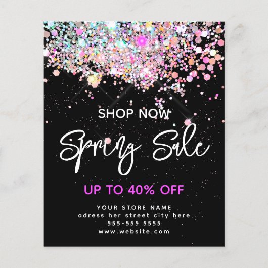 Modern Spring Sale Holographic Glitter Black Flyer (Voorkant)