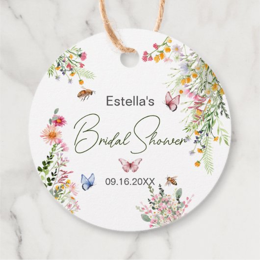 Modern Spring Wild Flowers Script Vrijgezellenfees Bedankjes Labels (Achterkant)