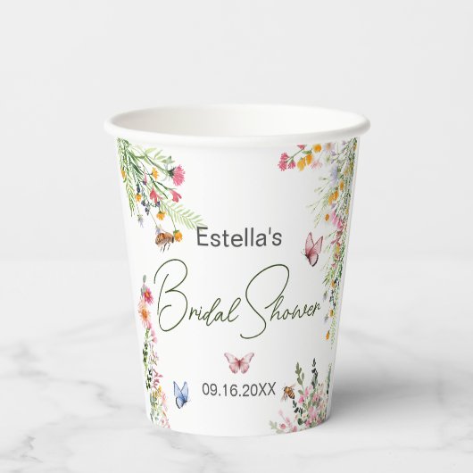 Modern Spring Wild Flowers Script Vrijgezellenfees Papieren Bekers (Achterkant)