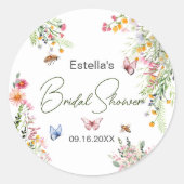 Modern Spring Wild Flowers Script Vrijgezellenfees Ronde Sticker (Voorkant)