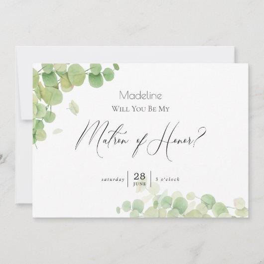 Modern Springtime Eucalyptus Matron of Honor Kaart (Voorkant)