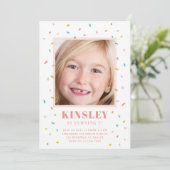 Modern sprinkles foto kids birthday uitnodiging (Staand voorkant)
