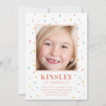 Modern sprinkles foto kids birthday uitnodiging<br><div class="desc">A whimsical kids birthday party uitnoation featuring rainbow sprinkles and a kids foto.</div>