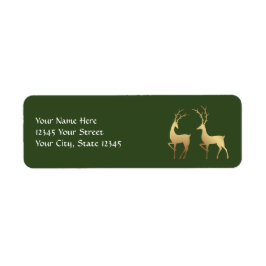 Modern Spruce Green and Gold Deer Holiday Etiket