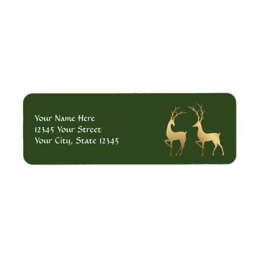 Modern Spruce Green and Gold Deer Holiday Etiket (Voorkant)