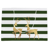Modern Spruce Green Stripes Gold Deer Groot Cadeauzakje (Voorkant)
