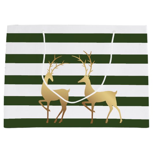 Modern Spruce Green Stripes Gold Deer Groot Cadeauzakje (Voorkant)