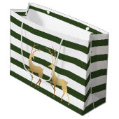 Modern Spruce Green Stripes Gold Deer Groot Cadeauzakje (Voorkant Gekanteld)