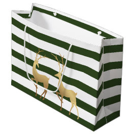 Modern Spruce Green Stripes Gold Deer Groot Cadeauzakje