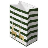 Modern Spruce Green Stripes Gold Deer Medium Cadeauzakje (Voorkant Gekanteld)