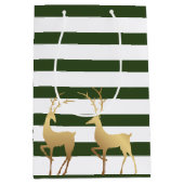 Modern Spruce Green Stripes Gold Deer Medium Cadeauzakje (Voorkant)