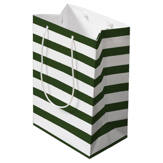 Modern Spruce Green Stripes Gold Deer Medium Cadeauzakje (Achterkant Gekanteld)