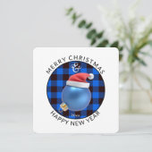 Modern Squar, Kerstmis | Ornament en blauwe spelde Feestdagenkaart (Staand voorkant)