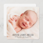 Modern Square Baby Geboortekaart Fotokaart Aankondiging (Voorkant / Achterkant)