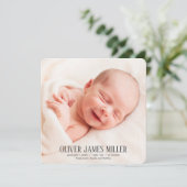 Modern Square Baby Geboortekaart Fotokaart Aankondiging (Staand voorkant)