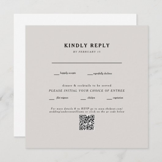Modern Square beige Weddending QR Code RSVP (Voorkant / Achterkant)