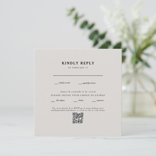 Modern Square beige Weddending QR Code RSVP (Staand voorkant)