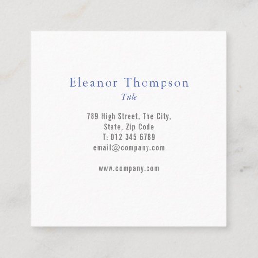 Modern Square Blue Waterverf Vierkante Visitekaartje (Achterkant)