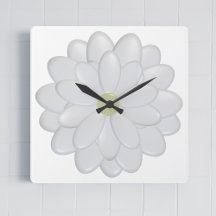 Modern Square Daisy White Clock