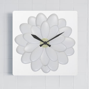 Modern Square Daisy White Clock Vierkante Klok