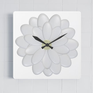 Modern Square Daisy White Clock Vierkante Klok