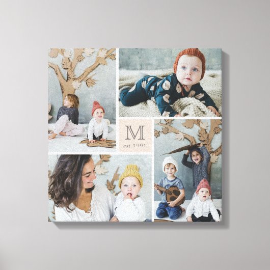 Modern Square Family Monogram Photo Collage Canvas (Voorkant)