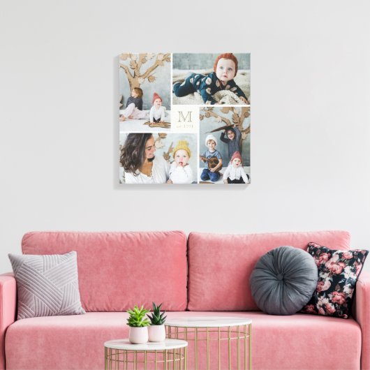 Modern Square Family Monogram Photo Collage Canvas (Insitu (Woonkamer))