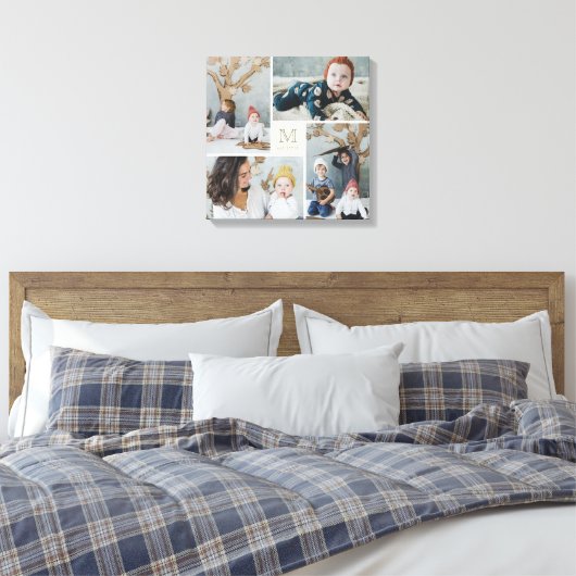 Modern Square Family Monogram Photo Collage Canvas (Insitu (Slaapkamer))