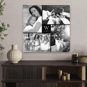 Modern Square Family Monogram Photo Collage Canvas