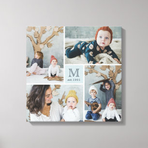 Modern Square Family Monogram Photo Collage Canvas Afdruk