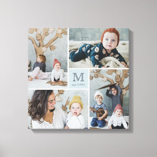 Modern Square Family Monogram Photo Collage Canvas Afdruk (Voorkant)