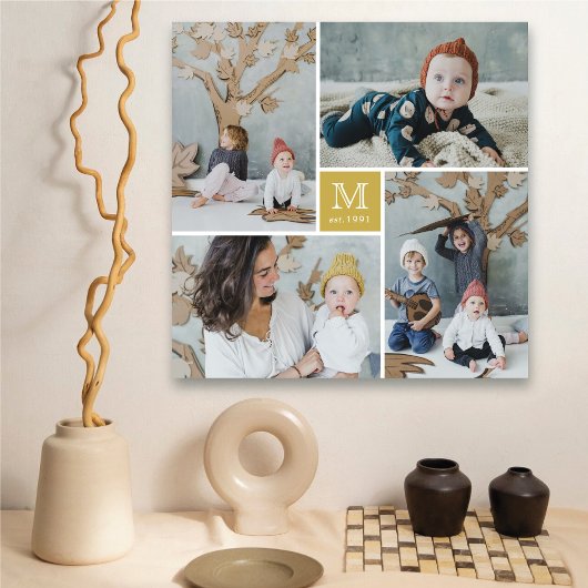 Modern Square Family Monogram Photo Collage Canvas Afdruk