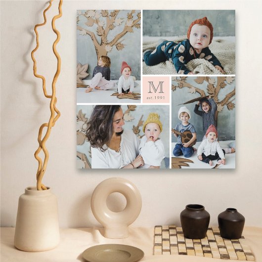 Modern Square Family Monogram Photo Collage Canvas Afdruk