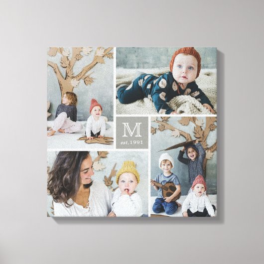Modern Square Family Monogram Photo Collage Canvas Afdruk (Voorkant)