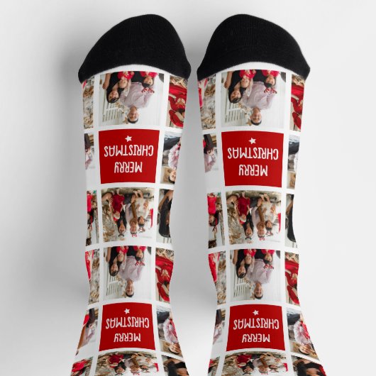 Modern Square Grid 8 Foto Collage Family Friends Sokken (Top)