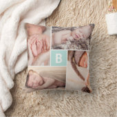 Modern Square Grid Blue Monogram 4 Foto Collage Kussen (Deken)