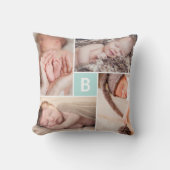 Modern Square Grid Blue Monogram 4 Foto Collage Kussen (Voorkant)