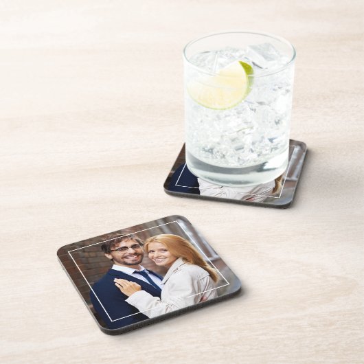 Modern Square Lijst Monogrammed Foto Bier Onderzetter (Rechterzijde)