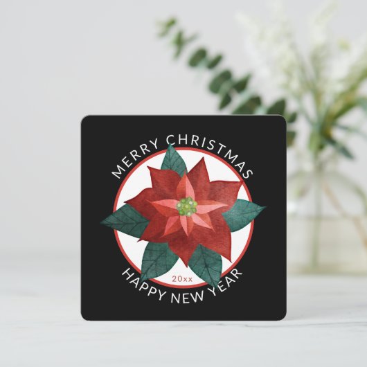 Modern Square Merry kerst Grote Rode Poinsettia Feestdagenkaart (Staand voorkant)