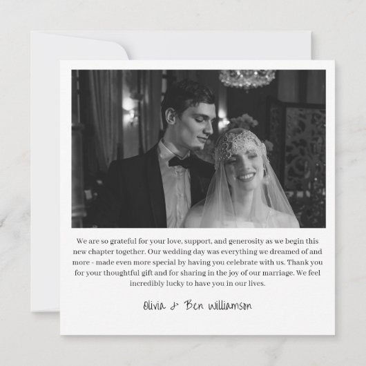 Modern Square Minimalist White Handwritten Wedding Bedankkaart (Achterkant)