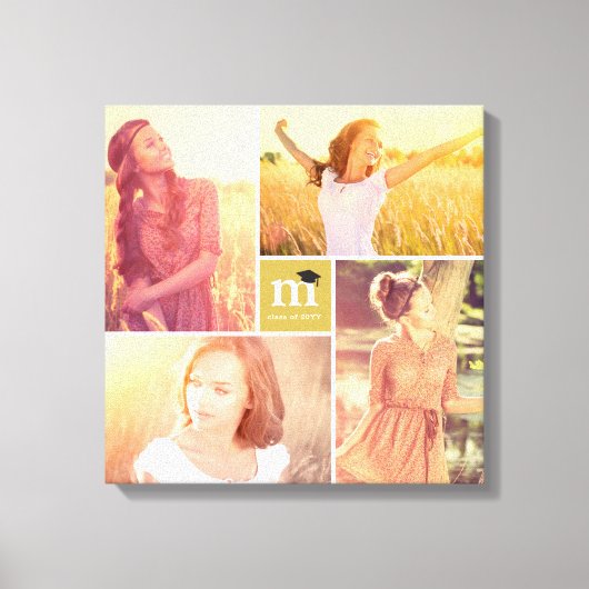 Modern Square Monogram Afstuderen 4 Foto Collage Canvas Afdruk (Voorkant)