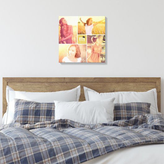 Modern Square Monogram Afstuderen 4 Foto Collage Canvas Afdruk (Insitu (Slaapkamer))