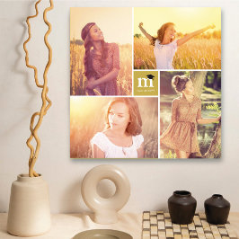 Modern Square Monogram Afstuderen 4 Foto Collage Canvas Afdruk