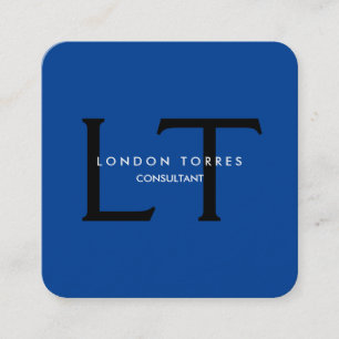 Modern Square Monogram Trendy Blue Black Vierkante Visitekaartje